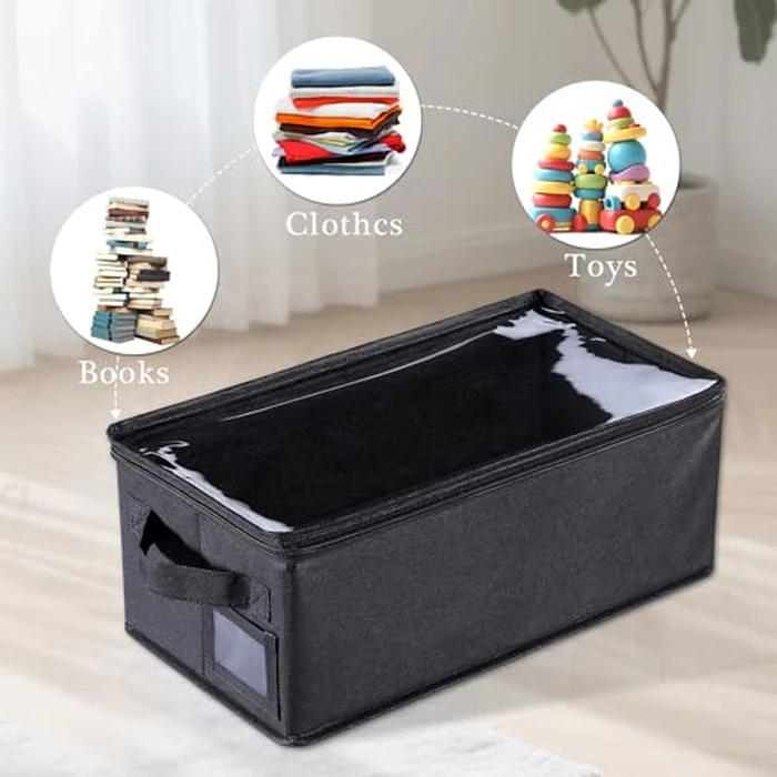 CCidea 4 Pack DVD Storage Box with Clear Window, DVD Case Organizer with Zipper Closure, Foldable Stackable Media Storage for DVDs, Blu-ray, Video Games - Holds 27+ Standard Cases 15.75" x 8.1" x 6.3" by CCidea - Image 7