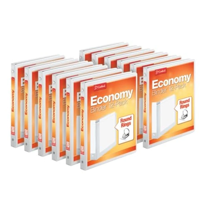 Cardinal Economy 3-Ring Binders, 1/2", Round Rings, Holds 125 Sheets, ClearVue Presentation View, Non-Stick, White, Carton of 12 (90601) by Cardinal - Used - Acceptable condition - CA$24.72
