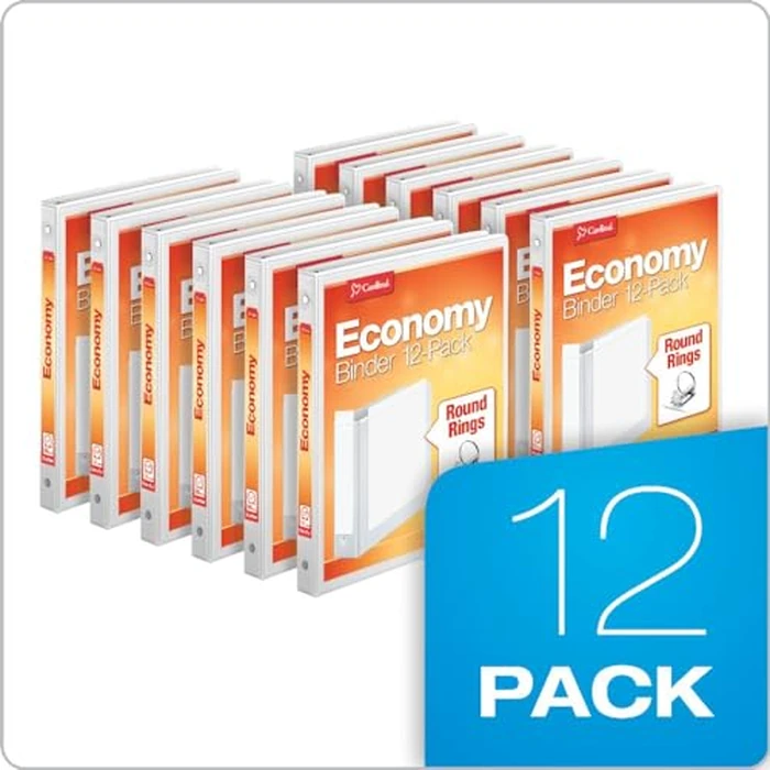 Cardinal Economy 3-Ring Binders, 1/2", Round Rings, Holds 125 Sheets, ClearVue Presentation View, Non-Stick, White, Carton of 12 (90601) by Cardinal - Image 3