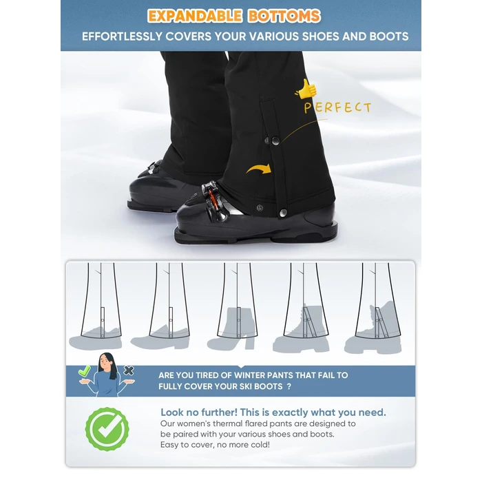 Cycorld Women's Snow Ski Pants Fleece Lined Waterproof Softshell Insulated Flare for Snowboarding Hiking Winter Outdoor(Black, 4) by Cycorld - Image 5