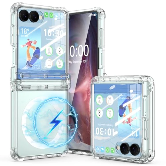 Designed for Samsung Galaxy Z Flip 7 Case Magnetic with Hinge Protection & Built-in Tempered Glass Screen Protector for Flip 7 Shockproof Protective Phone Case Cover (Crystal) by SQMCase - Image 1