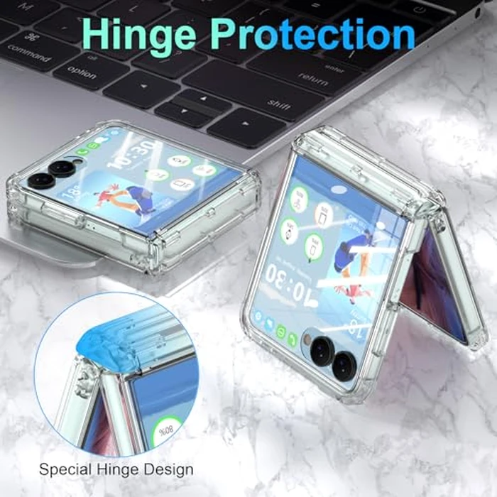 Designed for Samsung Galaxy Z Flip 7 Case Magnetic with Hinge Protection & Built-in Tempered Glass Screen Protector for Flip 7 Shockproof Protective Phone Case Cover (Crystal) by SQMCase - Image 2