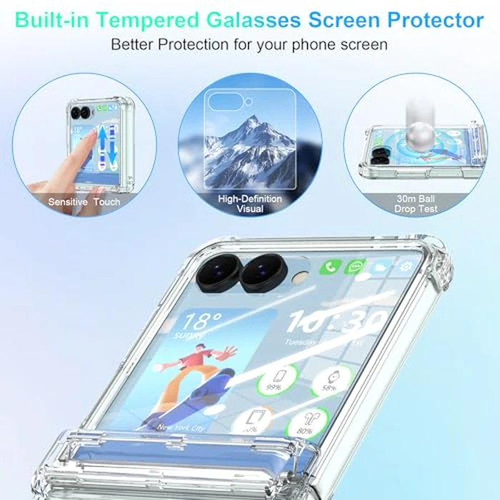 Designed for Samsung Galaxy Z Flip 7 Case Magnetic with Hinge Protection & Built-in Tempered Glass Screen Protector for Flip 7 Shockproof Protective Phone Case Cover (Crystal) by SQMCase - Image 5