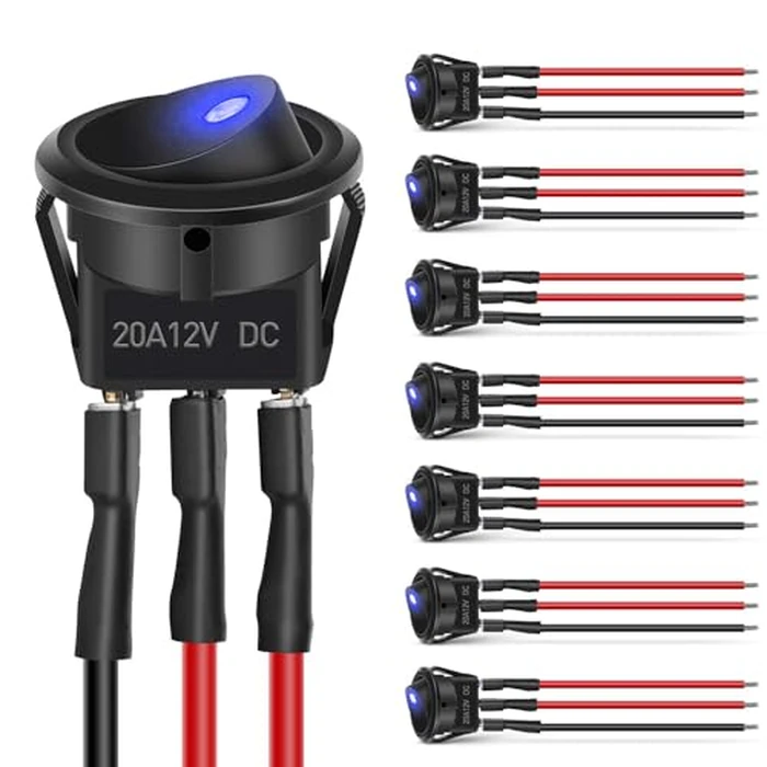 Nilight 8PCS 12V 20A Round Blue Toggle LED Rocker Switch On-Off Control SPST 3Pins for 12V Car Truck Boat Marine Off-Road Vehicle with 24PCS Wires by Nilight - Used - Like New condition