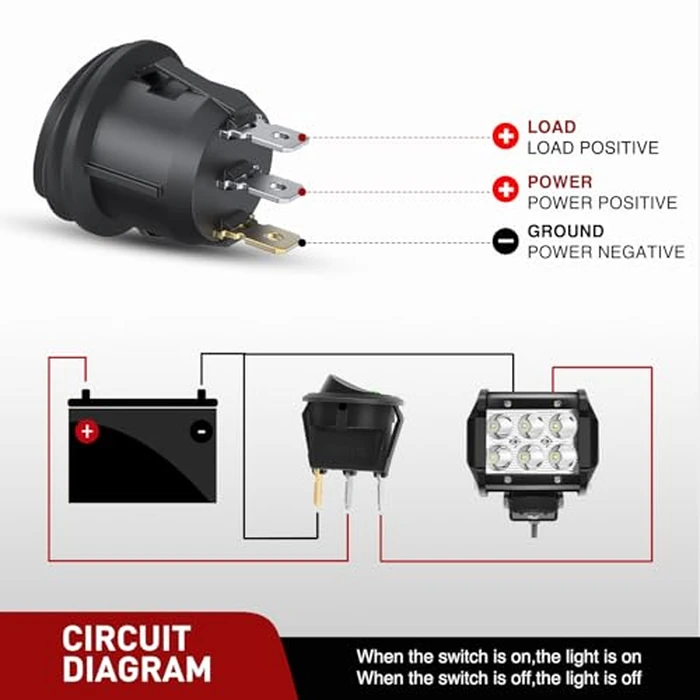 Nilight 8PCS 12V 20A Round Blue Toggle LED Rocker Switch On-Off Control SPST 3Pins for 12V Car Truck Boat Marine Off-Road Vehicle with 24PCS Wires by Nilight - Image 3