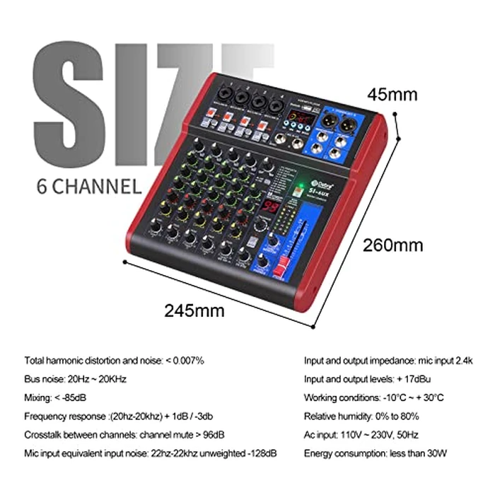 High sound quality! D Debra Audio Pro Portable Recording Mixer Audio With USB 99 DSP Digital Effects For DJ Mixer Console Karaoke Recording Studio (SI-6UX (6 Channel)) by D Debra - Image 6