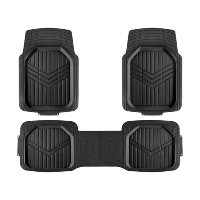 Amazon Basics 3-Piece All-Weather Heavy Duty, Full Set PVC Floor Mats for Universal Fit in Cars, SUVs, and Trucks, Black, Trim to Fit by Amazon Basics - Image 1