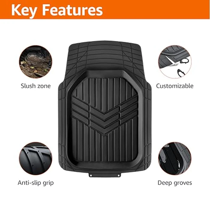 Amazon Basics 3-Piece All-Weather Heavy Duty, Full Set PVC Floor Mats for Universal Fit in Cars, SUVs, and Trucks, Black, Trim to Fit by Amazon Basics - Image 2