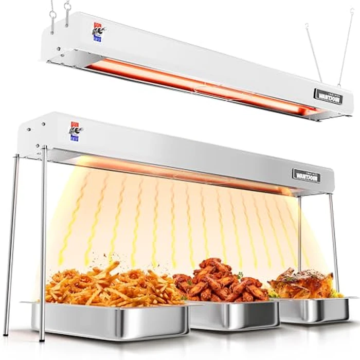 WantJoin Food Heat Lamp - Commercial Food Warmer Heat Lamps for Food, 750W 86-176 degreesF/30-80 degreesC Electric Aluminum Hanging & Freestanding Dual-Use for Kitchen Catering Restaurant Buffet, Silver, 35 Inch by WantJoin - Used - Acceptable condition - US$71.09