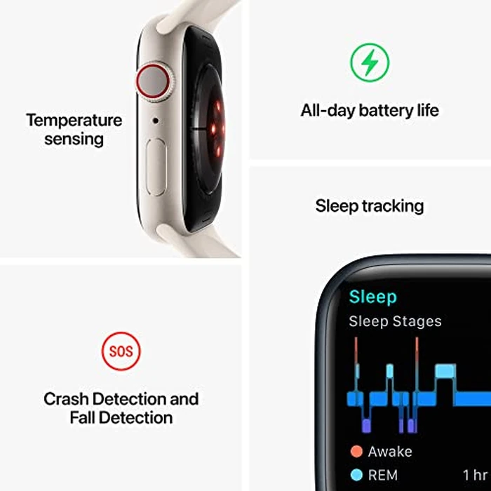Apple Watch Series 8 [GPS + Cellular 45mm] Smart Watch w/Midnight Aluminum Case with Midnight Sport Band - M/L. Fitness Tracker, Blood Oxygen & ECG Apps, Always-On Retina Display, Water Resistant by Apple - Image 5