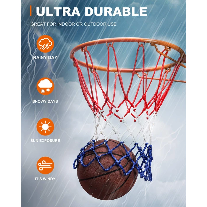 XXXYYY Basketball Net Replacement Heavy Duty, 2023 Professional On-Court Quality [6.88Ounce], Fits Outdoor Indoor Standard Rim, All Weather Anti Whip -12 Loops (Red White Blue) by XXXYYY - Used - Very Good condition