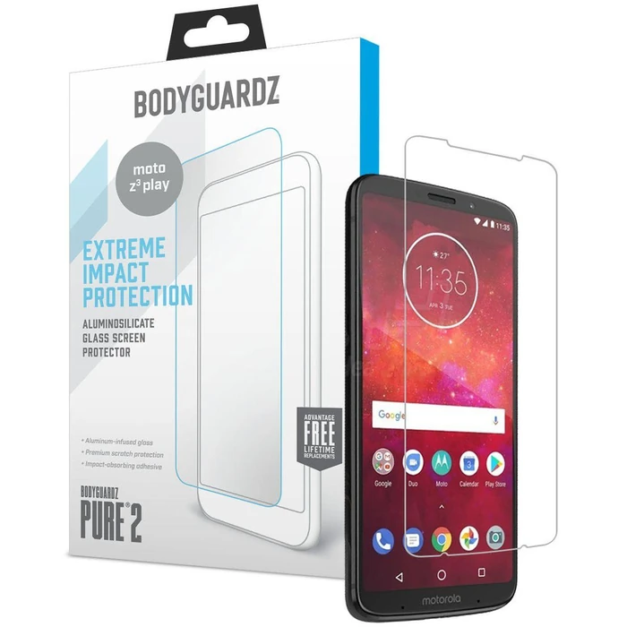BodyGuardz Pure 2 Glass Screen Protector for Moto Z3 Play - Clear by BodyGuardz - Refurbished - Brand New condition - US$20.48