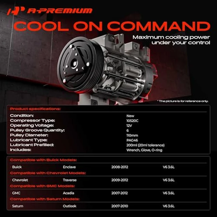 A-Premium A/C Compressor with Clutch Compatible with Chevrolet Traverse 2009-2012, GMC Acadia 2007-2012, Buick Enclave 2008-2012, Saturn Outlook 2007-2010 by A-Premium - Image 2