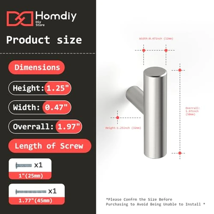 homdiy Cabinet Knobs Brushed Nickel Drawer Knobs Cabinet Door Knobs Single Hole T Knobs for Kitchen Cabinets 10 Pack by Homdiy - Image 2