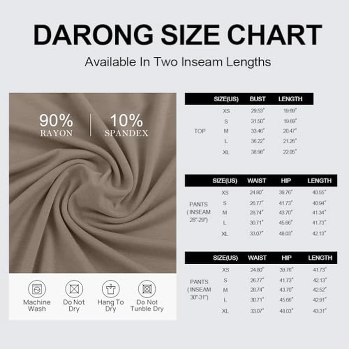 Darong Women's 2 Piece Set Outfits Lounge Sets Ruched Short Sleeve Tops High Waisted Wide Leg Pants Tracksuit Sets 9042A(inseam28-29) Light Khaki S by Darong - Used - Like New condition