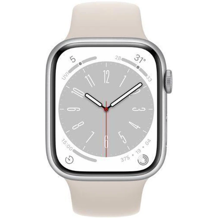 Apple Watch Series 8 (GPS) - 32GB - 45mm - Silver Aluminum Case with Starlight Rubber Sport Band by Apple - Refurbished - Excellent condition