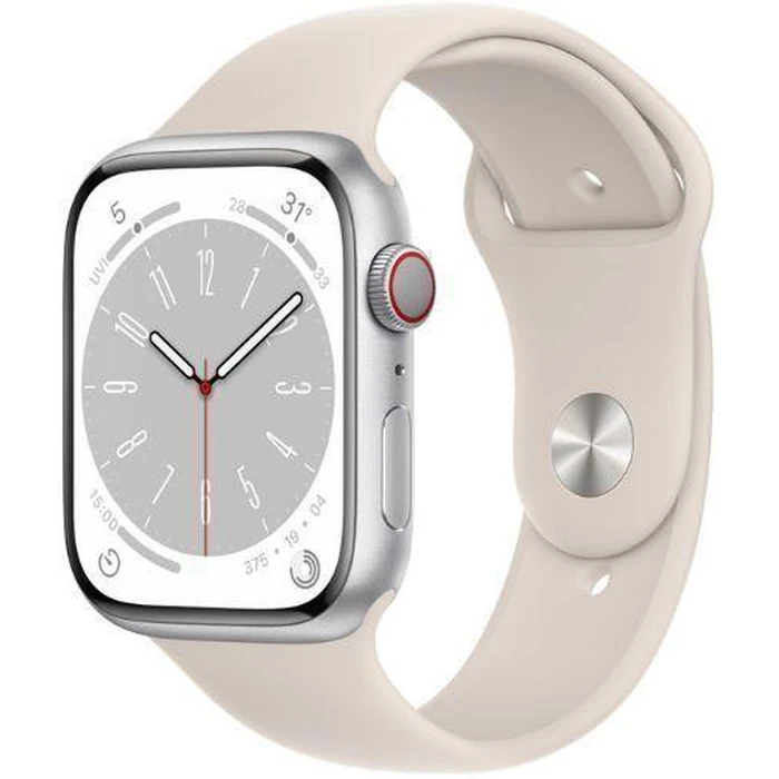 Apple Watch Series 8 (GPS) - 32GB - 45mm - Silver Aluminum Case with Starlight Rubber Sport Band by Apple - Image 2