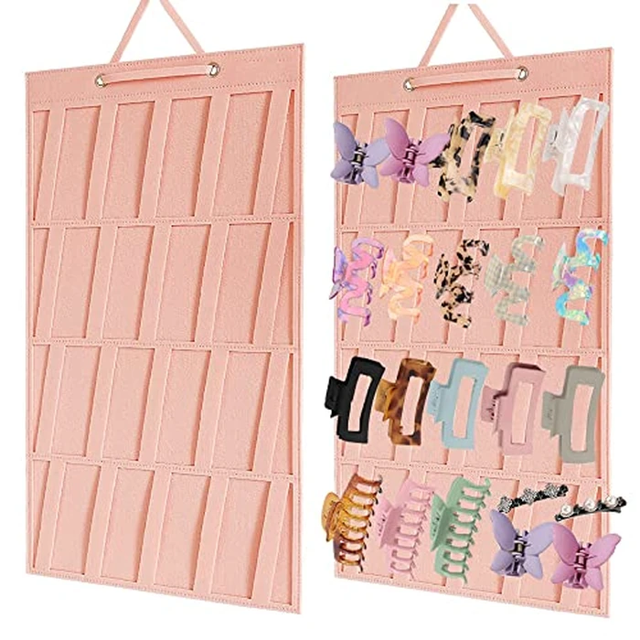 Claw Clip Organizer,Large Hair Clip Organizer,Premium Felt Hanging Claws Clips Storage Hanger for Girls Women Hair Clip,Banana Clip,Bows(NO Accessories) Display Stand for Wall Door Closet (Baby Pink) by YIMIKE - Image 1