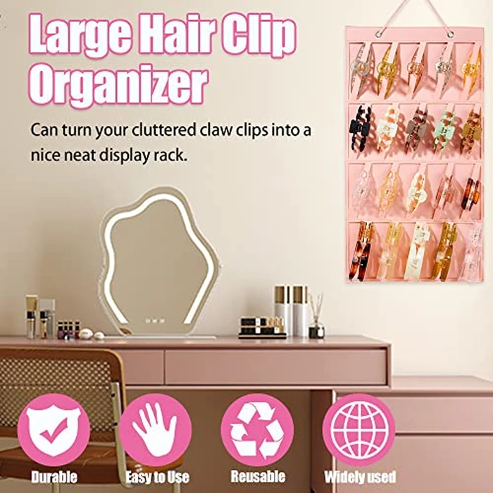 Claw Clip Organizer,Large Hair Clip Organizer,Premium Felt Hanging Claws Clips Storage Hanger for Girls Women Hair Clip,Banana Clip,Bows(NO Accessories) Display Stand for Wall Door Closet (Baby Pink) by YIMIKE - Image 2