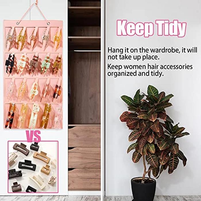 Claw Clip Organizer,Large Hair Clip Organizer,Premium Felt Hanging Claws Clips Storage Hanger for Girls Women Hair Clip,Banana Clip,Bows(NO Accessories) Display Stand for Wall Door Closet (Baby Pink) by YIMIKE - Image 4
