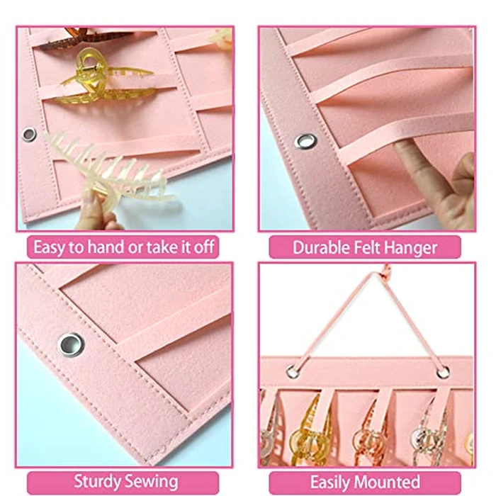 Claw Clip Organizer,Large Hair Clip Organizer,Premium Felt Hanging Claws Clips Storage Hanger for Girls Women Hair Clip,Banana Clip,Bows(NO Accessories) Display Stand for Wall Door Closet (Baby Pink) by YIMIKE - Image 5