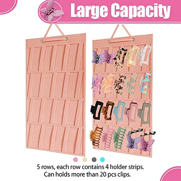Claw Clip Organizer,Large Hair Clip Organizer,Premium Felt Hanging Claws Clips Storage Hanger for Girls Women Hair Clip,Banana Clip,Bows(NO Accessories) Display Stand for Wall Door Closet (Baby Pink) by YIMIKE - Image 6