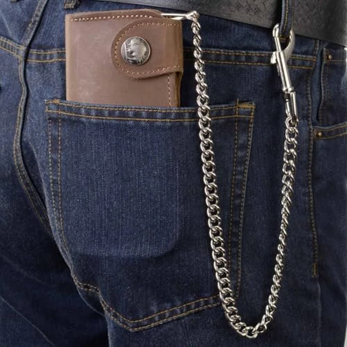 Milwaukee Leather MLW7829 Men's 7" Brown Leather Bi-Fold Biker Wallet w/Anti-Theft Stainless Steel Chain and Buffalo Nickel Snap - 7 Inch by Milwaukee Leather - Image 2