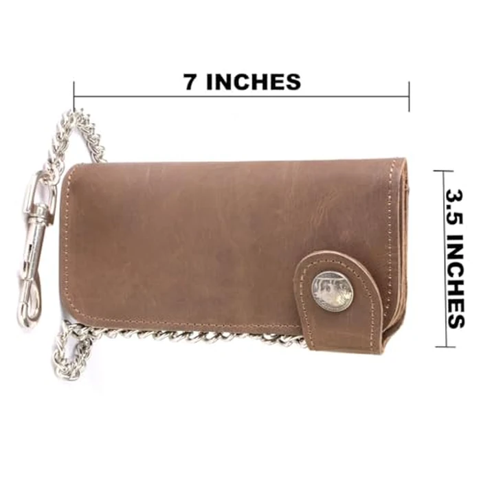 Milwaukee Leather MLW7829 Men's 7" Brown Leather Bi-Fold Biker Wallet w/Anti-Theft Stainless Steel Chain and Buffalo Nickel Snap - 7 Inch by Milwaukee Leather - Image 3