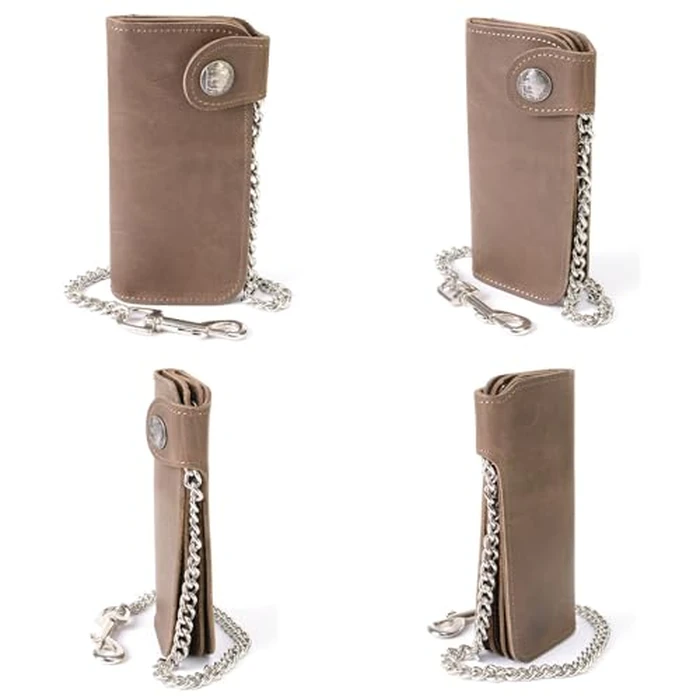 Milwaukee Leather MLW7829 Men's 7" Brown Leather Bi-Fold Biker Wallet w/Anti-Theft Stainless Steel Chain and Buffalo Nickel Snap - 7 Inch by Milwaukee Leather - Image 8