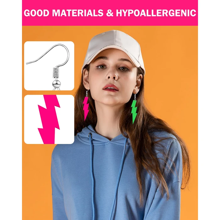 Quafochi 7 Pairs 80s 90s Neon Earrings for Women, Lightweight Colorful Acrylic Statement Earrings, Big Hoop Designs, Comfortable for Retro Outfits, Glow Parties & Music Festivals by Quafochi - Image 2