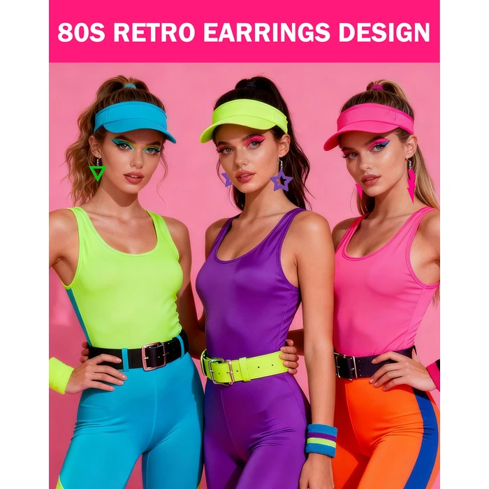 Quafochi 7 Pairs 80s 90s Neon Earrings for Women, Lightweight Colorful Acrylic Statement Earrings, Big Hoop Designs, Comfortable for Retro Outfits, Glow Parties & Music Festivals by Quafochi - Image 4