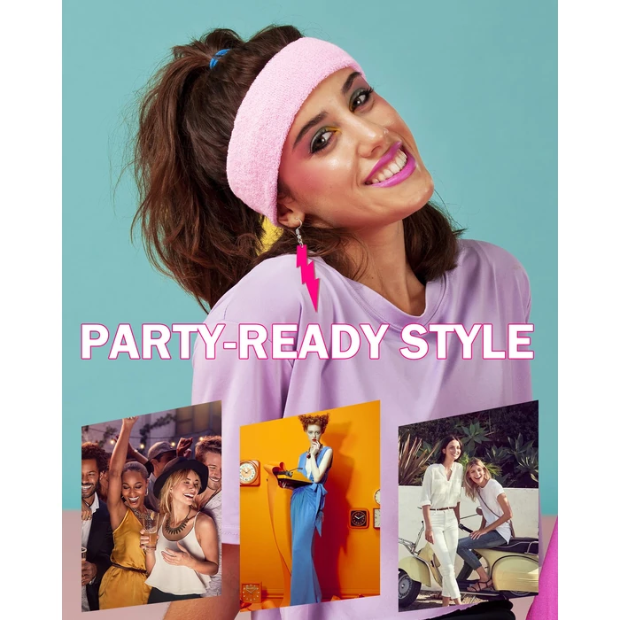 Quafochi 7 Pairs 80s 90s Neon Earrings for Women, Lightweight Colorful Acrylic Statement Earrings, Big Hoop Designs, Comfortable for Retro Outfits, Glow Parties & Music Festivals by Quafochi - Image 5