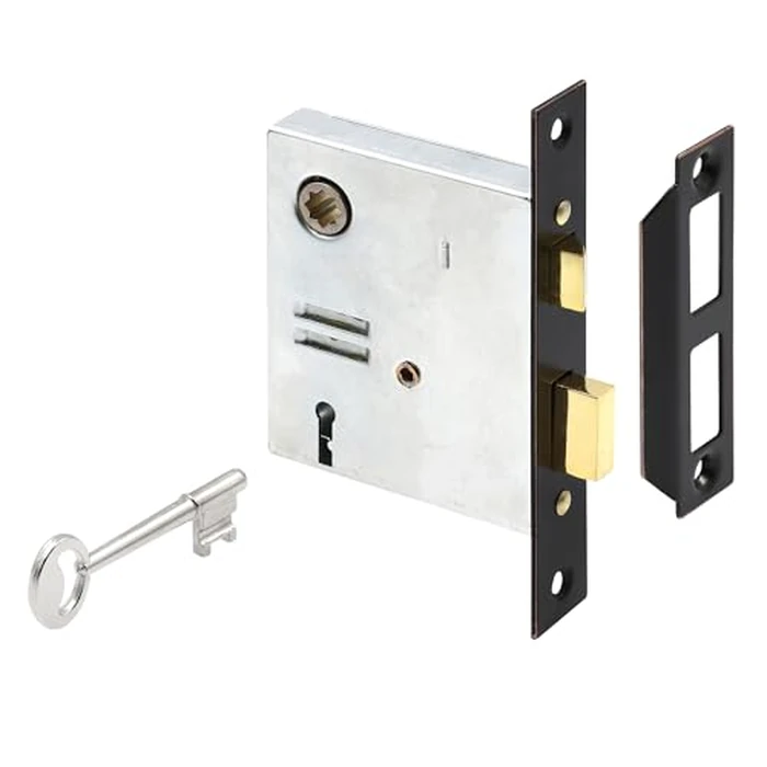 Prime-Line E 22947 Vintage Style Indoor Mortise Lock Assembly Kit - Cast Steel Construction, Bronze Finish - Backset, 1/4” Max Square Spindle - Reversible Latch Bolt (Single Pack) by Prime-Line - Image 1