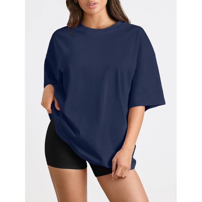 Trendy Queen Womens Oversized Summer T Shirts Fashion Workout Plus Size Tops Short Sleeve Beach Vacation Gym Clothes 2026 Navy S by Trendy Queen - Image 2