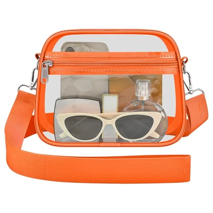 Busiuw Clear Bag for Stadium Events - Stadium Approved Small Mini Clear Purse with Wide Adjustable Strap, Men's Shoulder Bag for Sports Concerts, Festivals(Orange-L) by Busiuw - Used - Like New condition