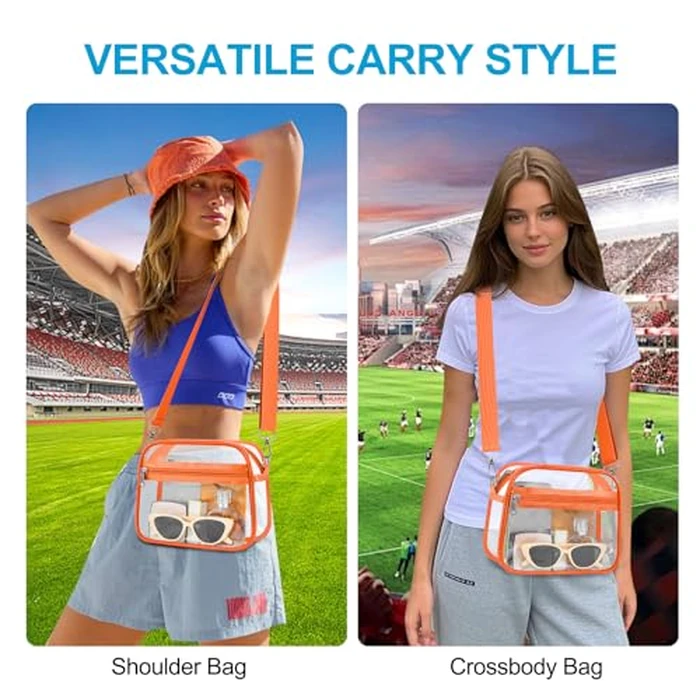 Busiuw Clear Bag for Stadium Events - Stadium Approved Small Mini Clear Purse with Wide Adjustable Strap, Men's Shoulder Bag for Sports Concerts, Festivals(Orange-L) by Busiuw - Image 2