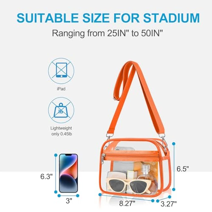 Busiuw Clear Bag for Stadium Events - Stadium Approved Small Mini Clear Purse with Wide Adjustable Strap, Men's Shoulder Bag for Sports Concerts, Festivals(Orange-L) by Busiuw - Image 3