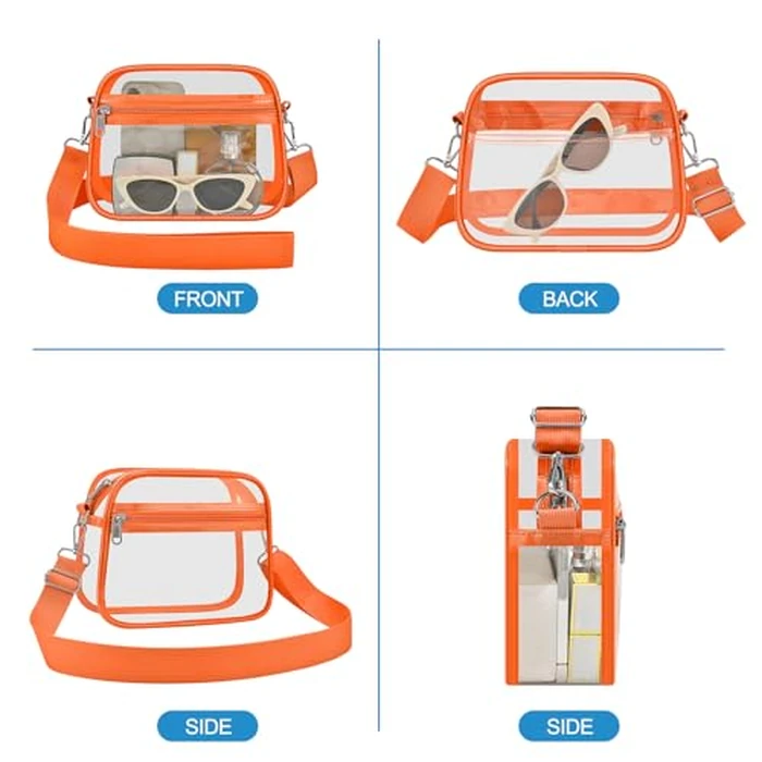 Busiuw Clear Bag for Stadium Events - Stadium Approved Small Mini Clear Purse with Wide Adjustable Strap, Men's Shoulder Bag for Sports Concerts, Festivals(Orange-L) by Busiuw - Image 4