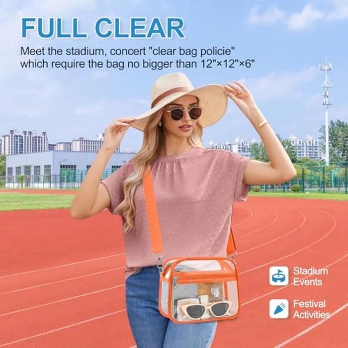 Busiuw Clear Bag for Stadium Events - Stadium Approved Small Mini Clear Purse with Wide Adjustable Strap, Men's Shoulder Bag for Sports Concerts, Festivals(Orange-L) by Busiuw - Image 5