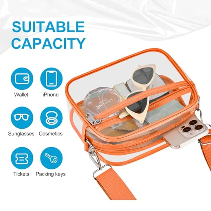 Busiuw Clear Bag for Stadium Events - Stadium Approved Small Mini Clear Purse with Wide Adjustable Strap, Men's Shoulder Bag for Sports Concerts, Festivals(Orange-L) by Busiuw - Image 6