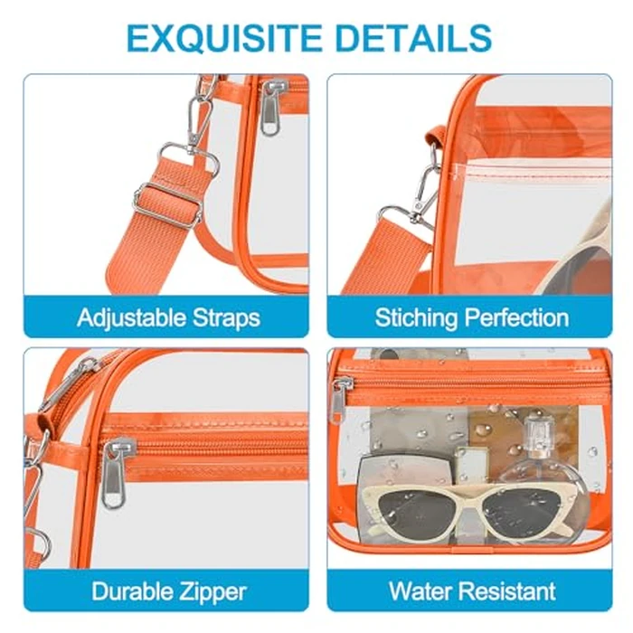 Busiuw Clear Bag for Stadium Events - Stadium Approved Small Mini Clear Purse with Wide Adjustable Strap, Men's Shoulder Bag for Sports Concerts, Festivals(Orange-L) by Busiuw - Image 7