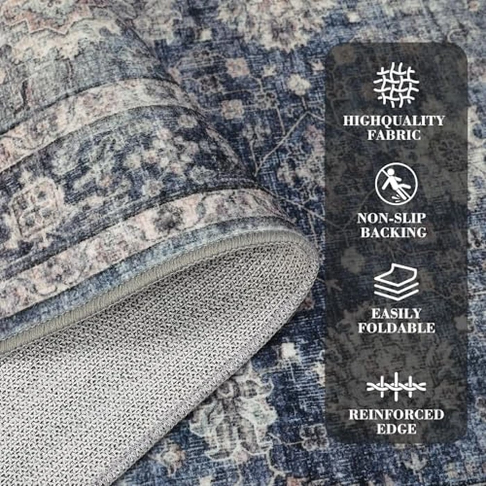 GarveeHome Runner Rugs 2x6 Vintage Printed Hallway Rugs with Non-Slip Backing, Stain-Resistant Oriental Area Rugs, Washable Farmhouse Low Pile Rugs for Kitchen, Laundry, Blue by GarveeHome - Image 2