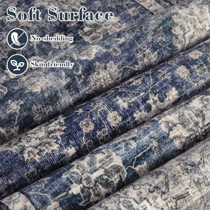 GarveeHome Runner Rugs 2x6 Vintage Printed Hallway Rugs with Non-Slip Backing, Stain-Resistant Oriental Area Rugs, Washable Farmhouse Low Pile Rugs for Kitchen, Laundry, Blue by GarveeHome - Image 3