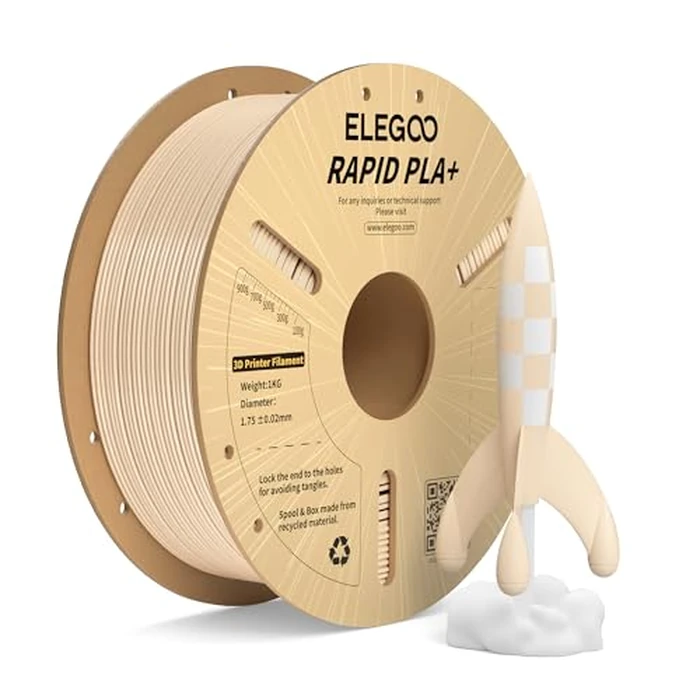 ELEGOO Rapid PLA Plus Filament 1.75mm Beige 1KG, PLA+ 3D Printer Filament Max 600 mm/s High Speed Printing, Toughness, Highly Fluid Printing, Dimensional Accuracy +/- 0.02 mm by ELEGOO - Used - Very Good condition