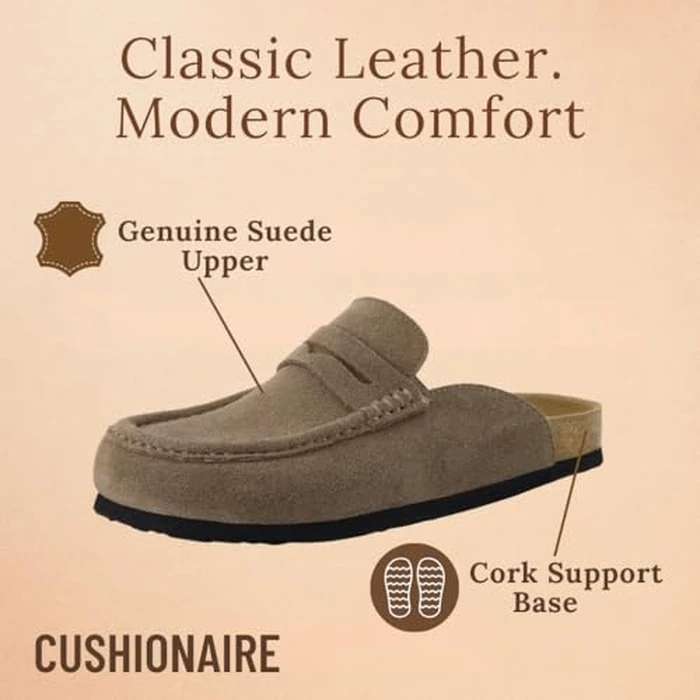 CUSHIONAIRE Fondu Genuine Leather Mule Clogs for Women, Comfortable Slip On Womens Shoes with Penny Strap Accent and Memory Foam Footbed, Taupe 7W by CUSHIONAIRE - Image 5