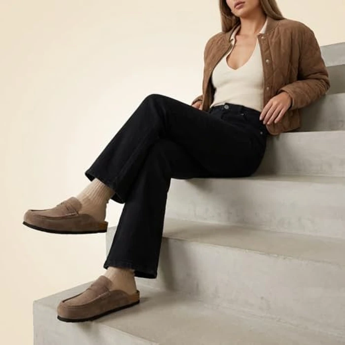 CUSHIONAIRE Fondu Genuine Leather Mule Clogs for Women, Comfortable Slip On Womens Shoes with Penny Strap Accent and Memory Foam Footbed, Taupe 7W by CUSHIONAIRE - Image 6