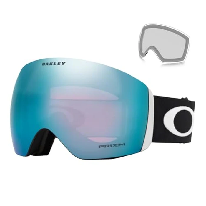 Oakley Flight Deck L OO7050 Black/Sapphire Ski Goggles for Men for Women Spare Prizm Clear Lens+ Bundle Accessory Leash Kit, Microfiber Pouch by Oakley - Used - Like New condition