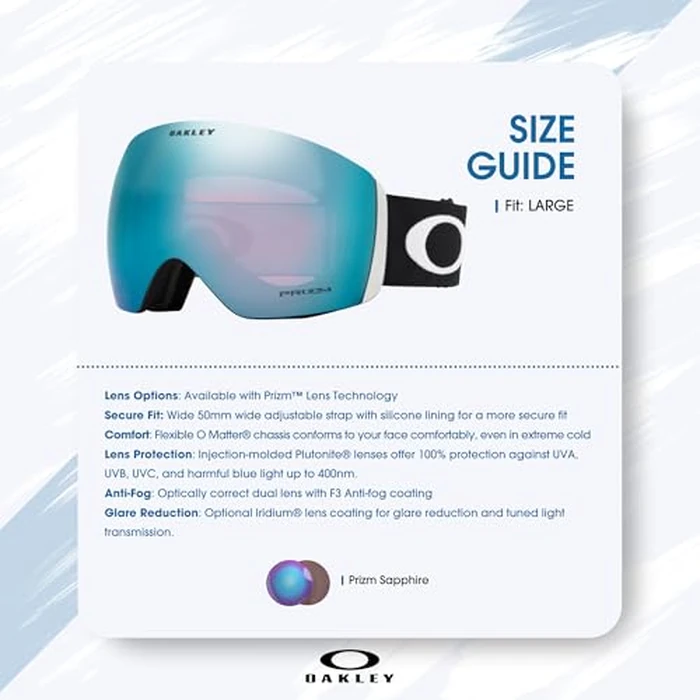 Oakley Flight Deck L OO7050 Black/Sapphire Ski Goggles for Men for Women Spare Prizm Clear Lens+ Bundle Accessory Leash Kit, Microfiber Pouch by Oakley - Image 4