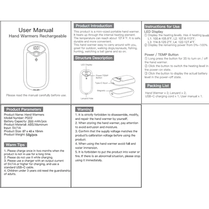 Hand Warmers Rechargeable - Magnetic Electric Hand Warmers 2 Pack, LED Display, 4 Settings Fast Heating Reusable Portable Heater Handwarmers for Golf Hunting Camping Essentials, Gifts for Men Women by U UZOPI - Image 8