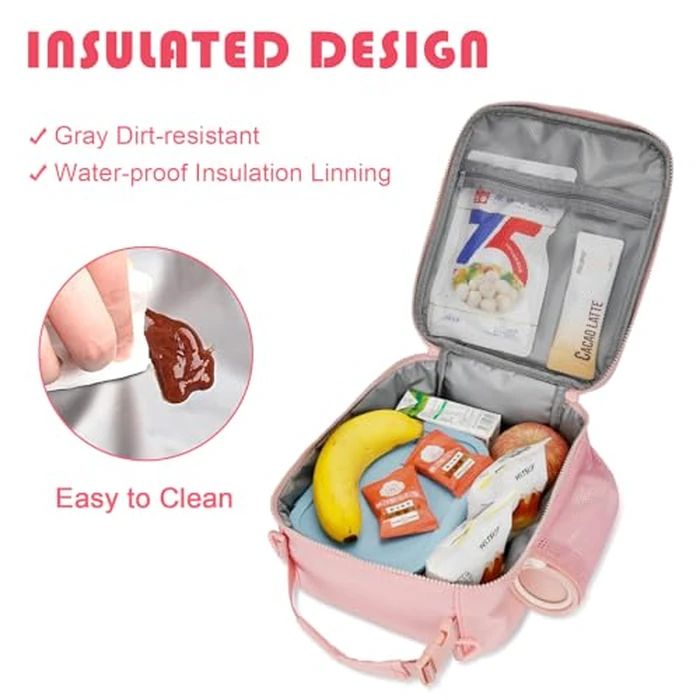 CLOUDWINGS Initial Insulated Lunch Bag for Girls Kids, Back to School Gift, Reusable Leak-proof Lunch Box with Adjustable Strap for School Daycare Travel Picnic (Pink,D) by CLOUDWINGS - Image 5